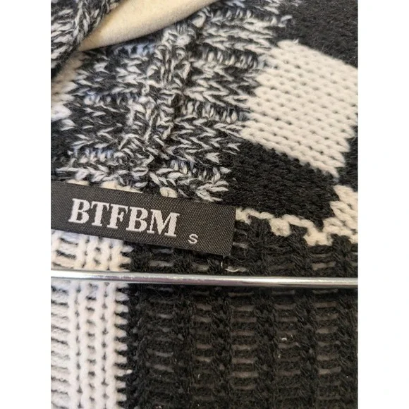 BTFBM Womens Black White Checkerboard ColorblockCardigan Sweater S - Picture 6 of 10